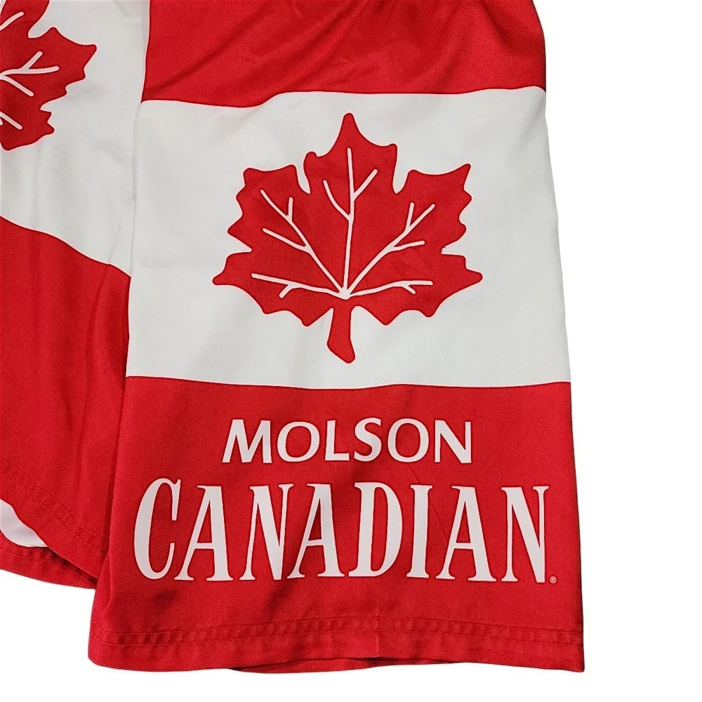 Molson Canadian Board Shorts L Mens Red White Maple Leaf Promo Swim Trunks Beach